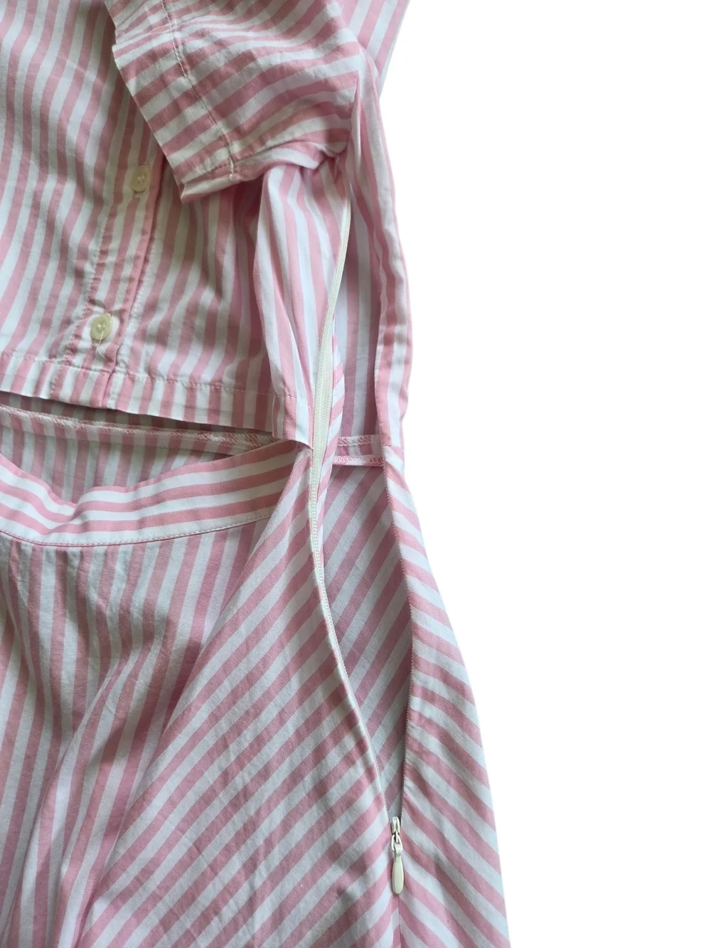 Pink & White Striped Polo Skater Dress with Palm Embroidery